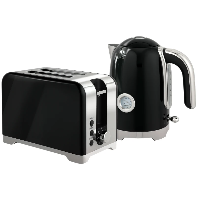 HOMCOM Retro Toaster and Kettle Set - Black