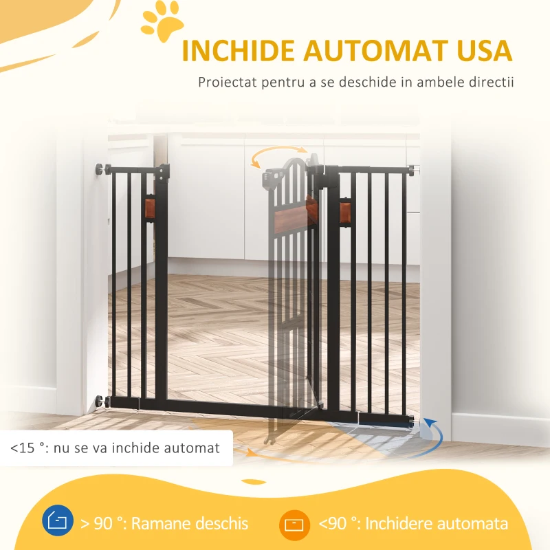 PawHut Poartă de Siguranță pentru Câini cu Închidere Automată 74-105x76.2 cm Neagră
