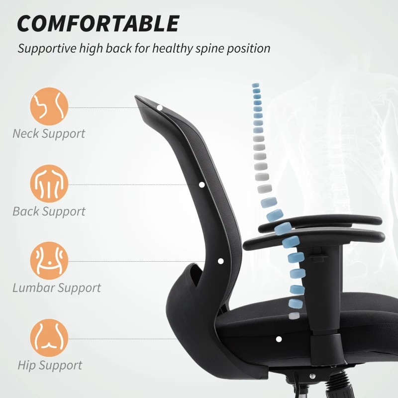 Scaun de Birou HOMCOM Respirabil și Reclinabil cu Înălțime Reglabilă, Negru