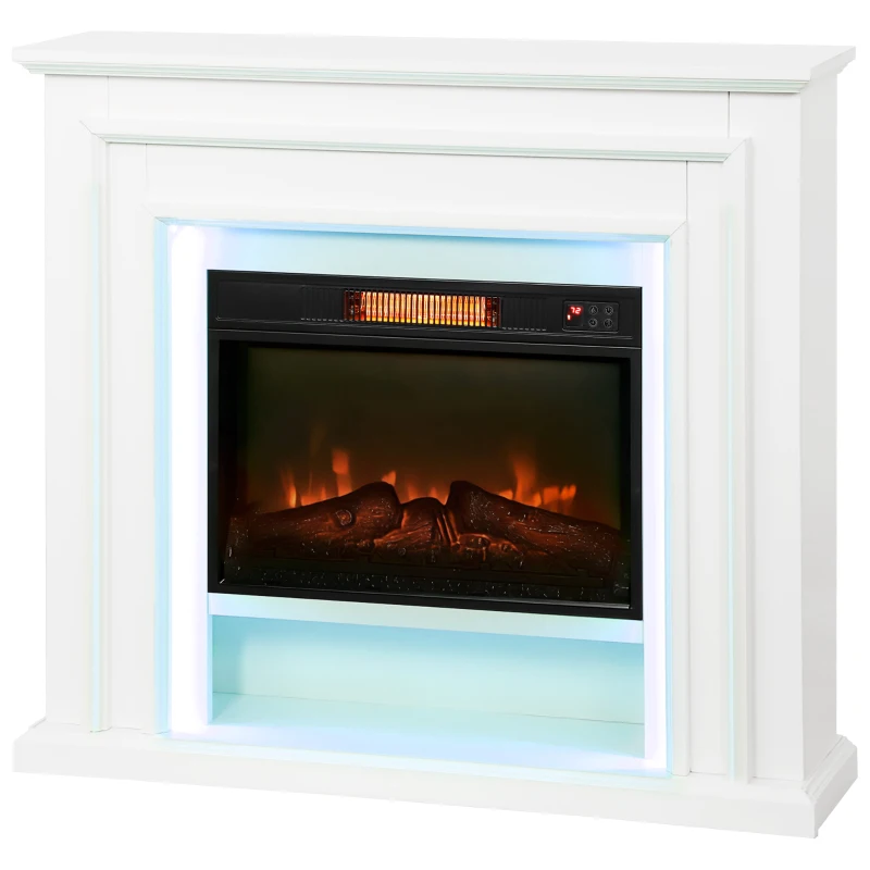 HOMCOM Electric Fireplace with Surround, LED Lights, 38" 1800W Inset Electric Fire and Mantel Reach up to 30 m² with Realistic Flame Effect & 3 Brightness, Remote & Timer for Living Room, White