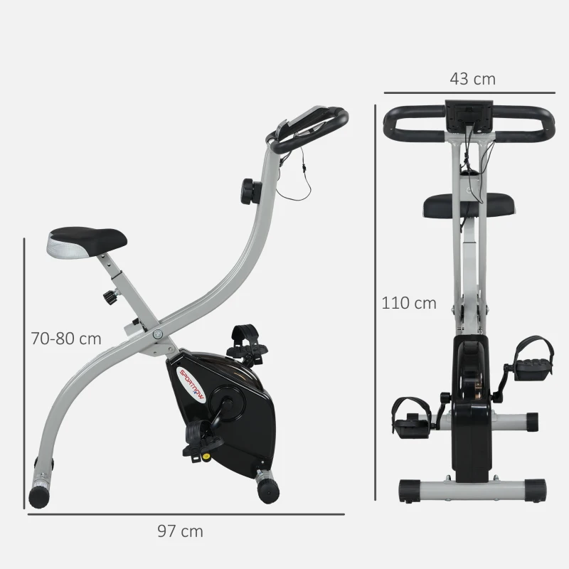 SPORTNOW Magnetic Exercise Bike, Foldable X-Bike with Adjustable Resistance, Pulse Sensor, Wheels and LCD Monitor, Grey