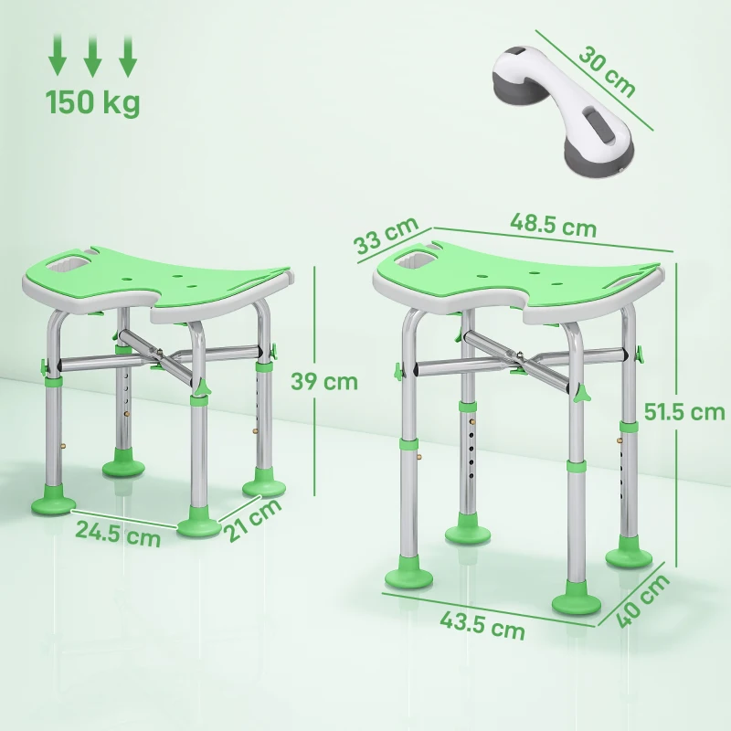 HOMCOM 39-51.5cm 'U' Seat Padded Shower Stool - Green