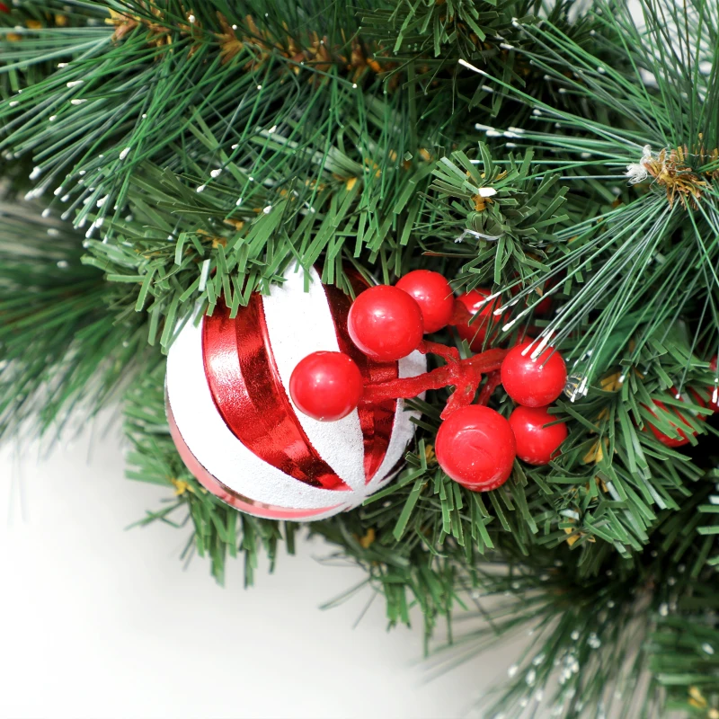 HOMCOM Couronne de Noël lumineuse 60 cm avec 50 LED, minuterie, 146 pointes, pommes de pin, baies, boules décoratives, vert