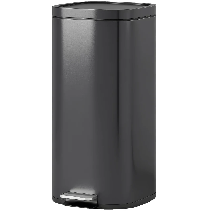 HOMCOM 30L Kitchen Bin, Compact Pedal Bin with Soft-Close and Stay-Open Lid, Removable Bucket for Kitchen, Home, Office, Black
