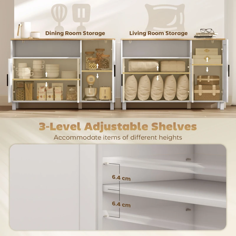 HOMCOM Dulap de Bucătărie cu Uși Amortizate, Compartiment Deschis și 2 Dulapuri Alb