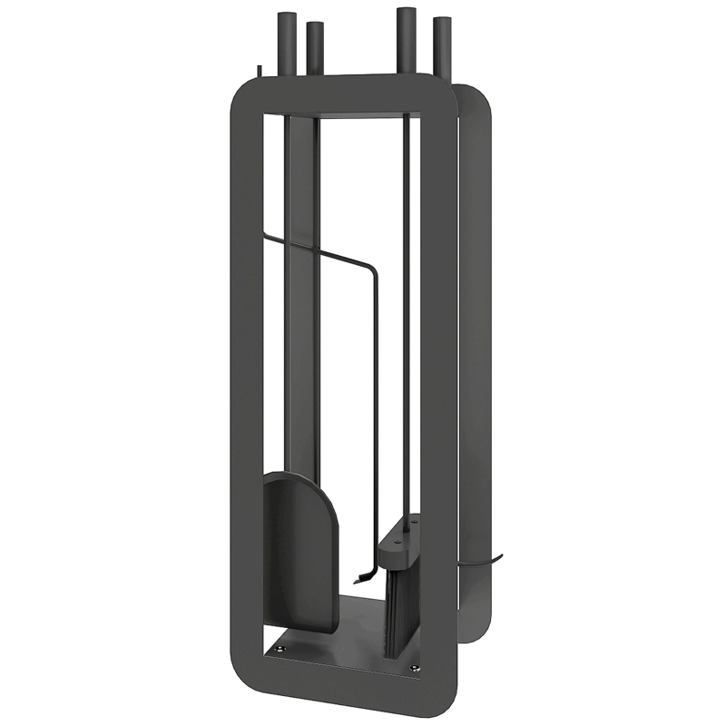 Outsunny 5 Pieces Fireplace Companion Set, Metal Fireplace Accessories Fireside Companion Set with Brush, Shovel, Poker, A Pair of Tongs, Stand, Black