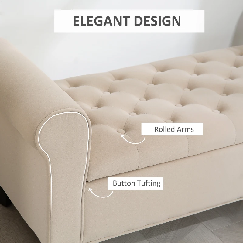 HOMCOM Bancă de Depozitare din Țesătură tip Catifea cu Spațiu Ascuns, Bej