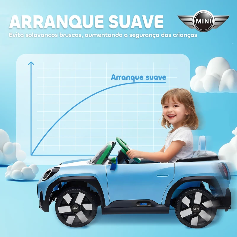 AIYAPLAY Carro Elétrico para Crianças MINI Concept Aceman 12V com Bluetooth Motor Duplo Suspensão Traseira Faróis Música USB 109x63x46 cm Azul