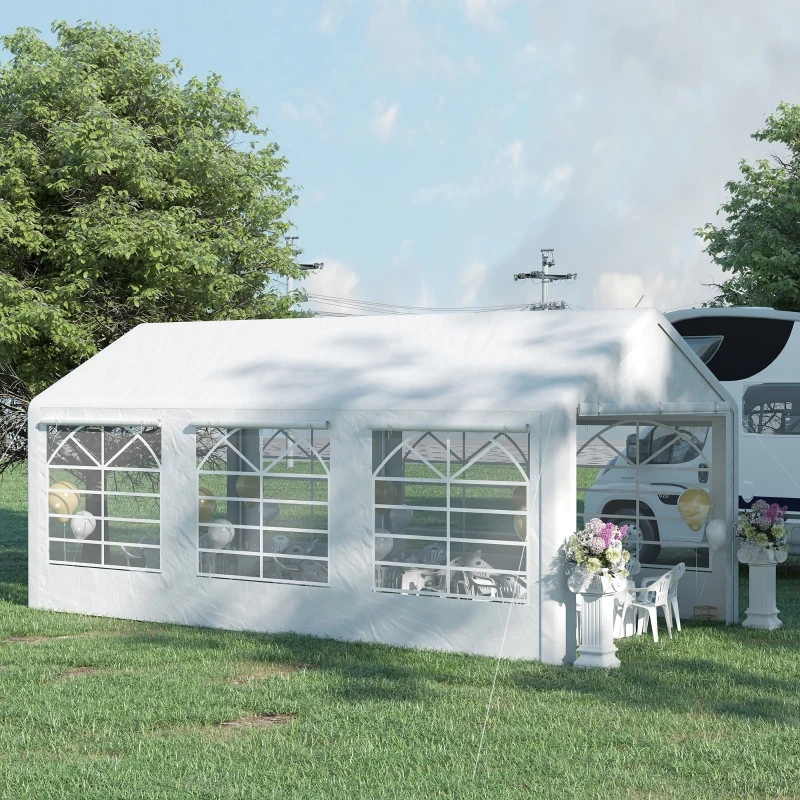 Outsunny Tonnelle de jardin 3 x 6 m tente de réception avec 4 parois 3 fenêtres de chaque côté barnum pour fête mariage blanc