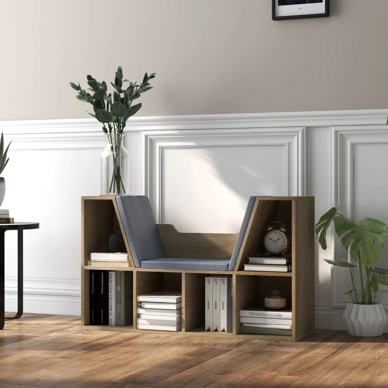 HOMCOM Bibliothèque Banc 2 en 1 Design Contemporain 6 casiers 3 Coussins fournis 102L x 30l x 61H cm Chêne Gris