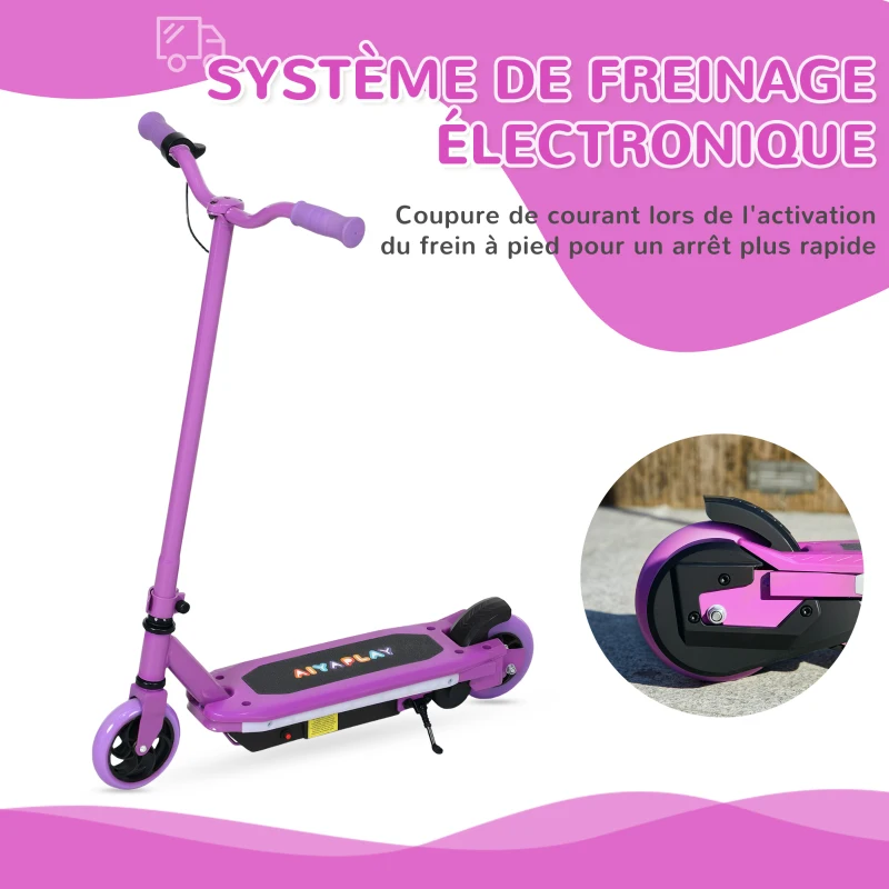 AIYAPLAY Trottinette électrique pour enfants 6-14 ans, vitesse maximale 10 km/h, lumières LED colorées, frein électrique, violet(m-5)