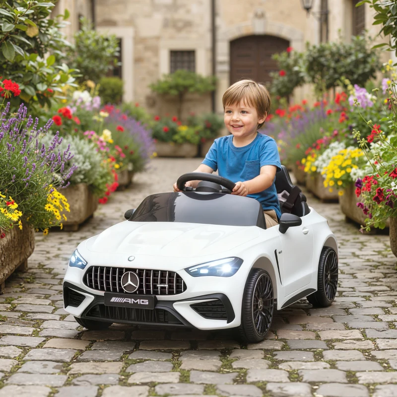 AIYAPLAY Kinder-Elektroauto, Mercedes-Design, 12V Motoren, Fernbedienung, LED-Lichter, Musik, für 3-6 Jahren Kinder, Weiß