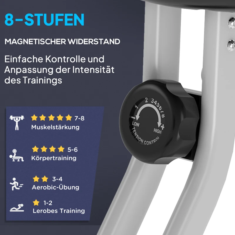 HOMCOM Hometrainer fietstrainer met 8 niveaus van magnetische weerstand staal zwart