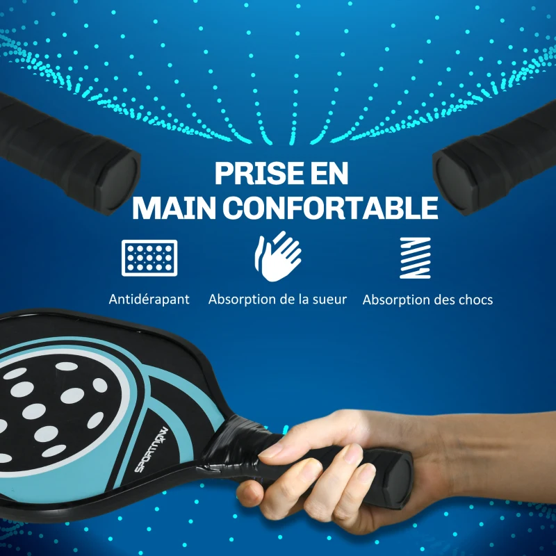 SPORTNOW Lot de 4 raquettes de pickleball ensemble de raquette de pickleball en bois de peuplier 4 balles et un sac bleu et noir