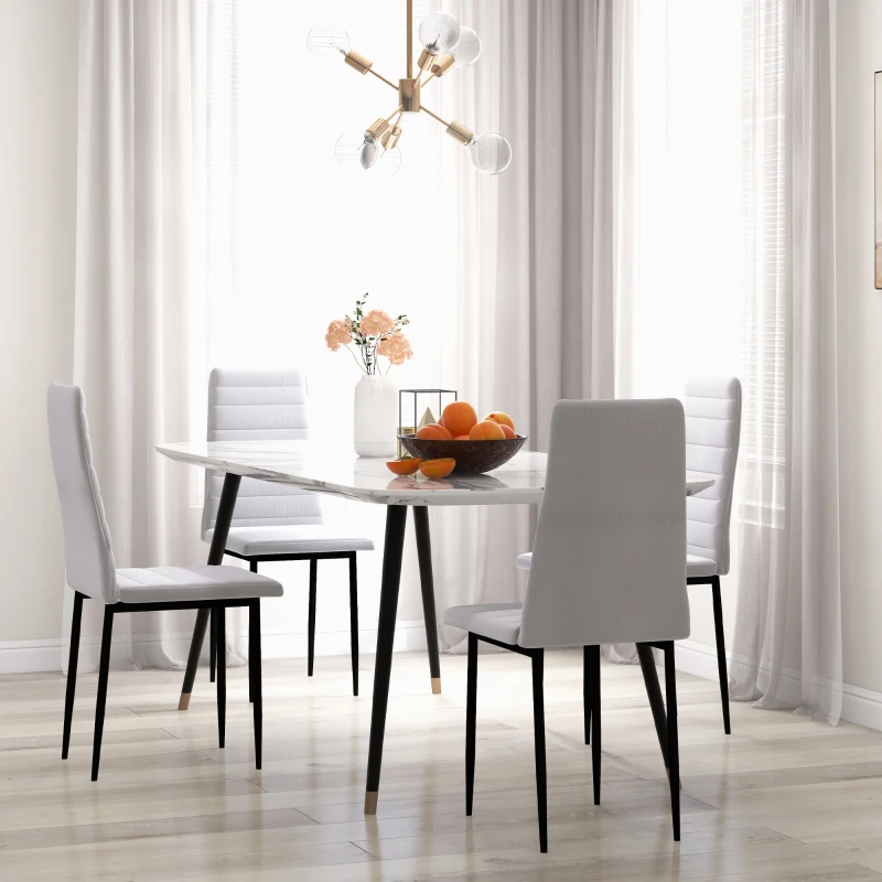 HOMCOM Lot de 4 chaises de salle à manger chaises de cuisine avec dossier haut pieds en métal et tissu en lin 41x50x97cm blanc