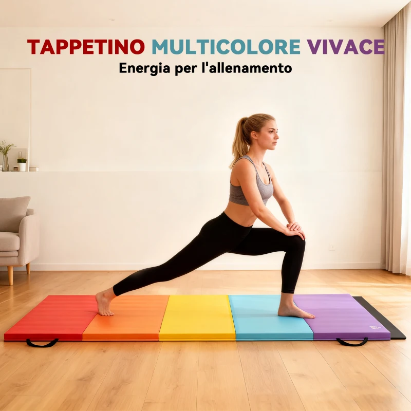 HOMCOM Tappetino Fitness per Palestra e Casa, 5 Pannelli Pieghevoli, 195x76x3cm