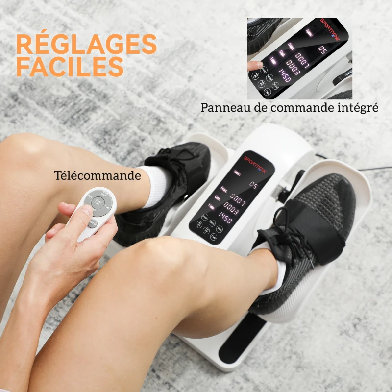 SPORTNOW Pedalier d'appartement eplliptique de bureau, écran LCD, télécommande et 12 vitesses réglables, 45 x 42 x 26 cm, blanc