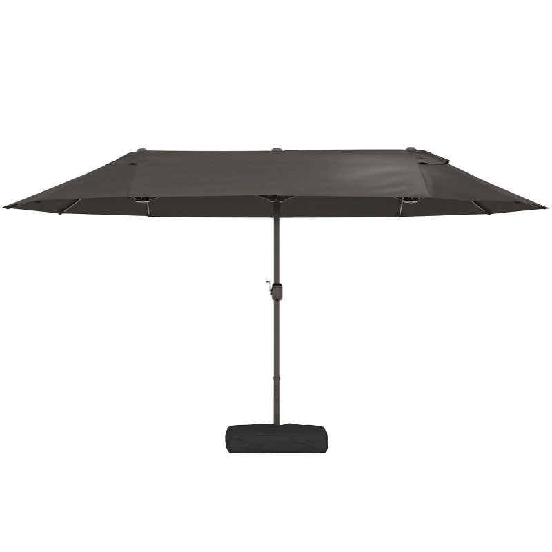 Outsunny Parasol de jardin exterieur parasol double rectangulaire 4,6L x 2,7l x 2,4H m avec ouverture fermeture manivelle, sacs de lestage et base inclus, pour balcon, piscine, gris