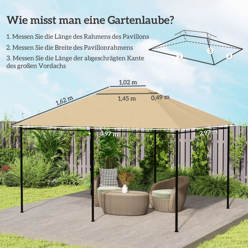 Outsunny Ersatzdach Pavillon Pavillon-Baldachin, wetterbeständig, 397 x 297 cm, Khaki