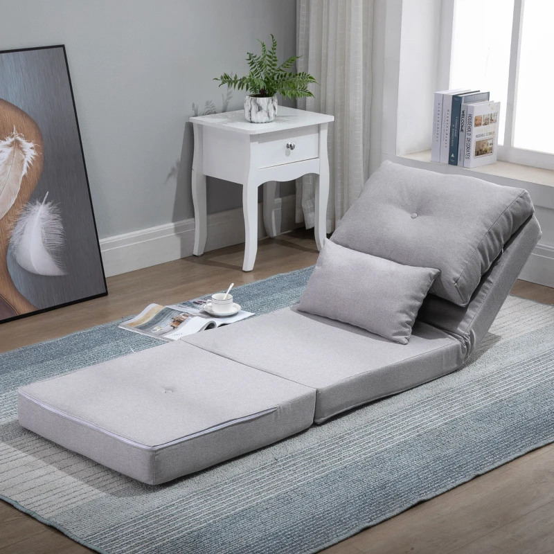 HOMCOM Chauffeuse canapé-lit convertible fauteuil 1 place avec 1 coussin avec dossier réglable, gris clair