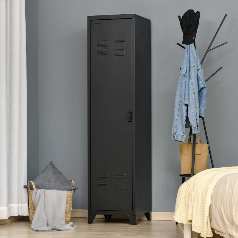 HOMCOM Armoire de Rangement compacte en métal casier style industriel avec 3 étagères, 1 tringle 43L x 50l x 180H cm
