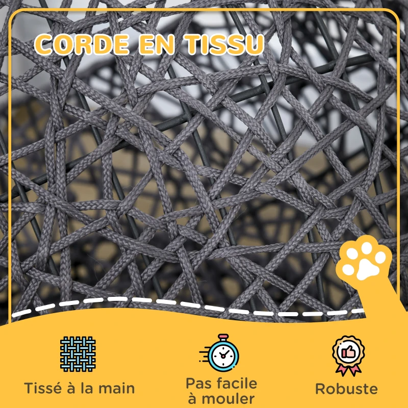 PawHut Panier chat lit surélevé chat cosy niche grotte 50 x 50 x 60 cm coussin moelleux crème inclus, corde en polyester violet