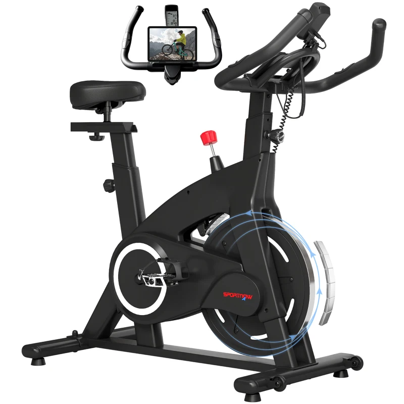SPORTNOW Cyclette Magnetica con Volano 10 kg, Sedile e Manubrio Regolabili, Monitor LCD, Porta Tablet, Nero