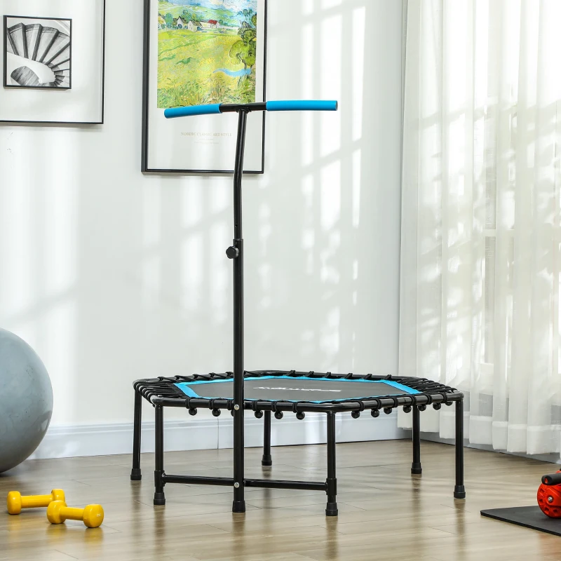 SPORTNOW Trampoline de fitness 114 cm, cordes élastiques, poignée réglable 3 positions, trampoline d'exercice silencieux, bleu