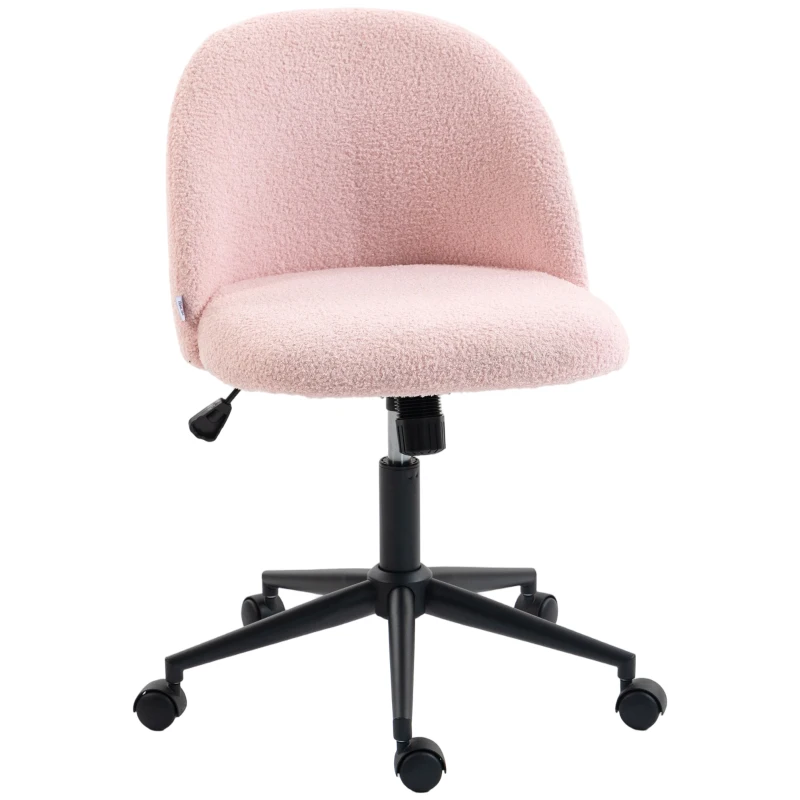 HOMCOM Teddy Fleece Office Chair with Wheels - Light Pink