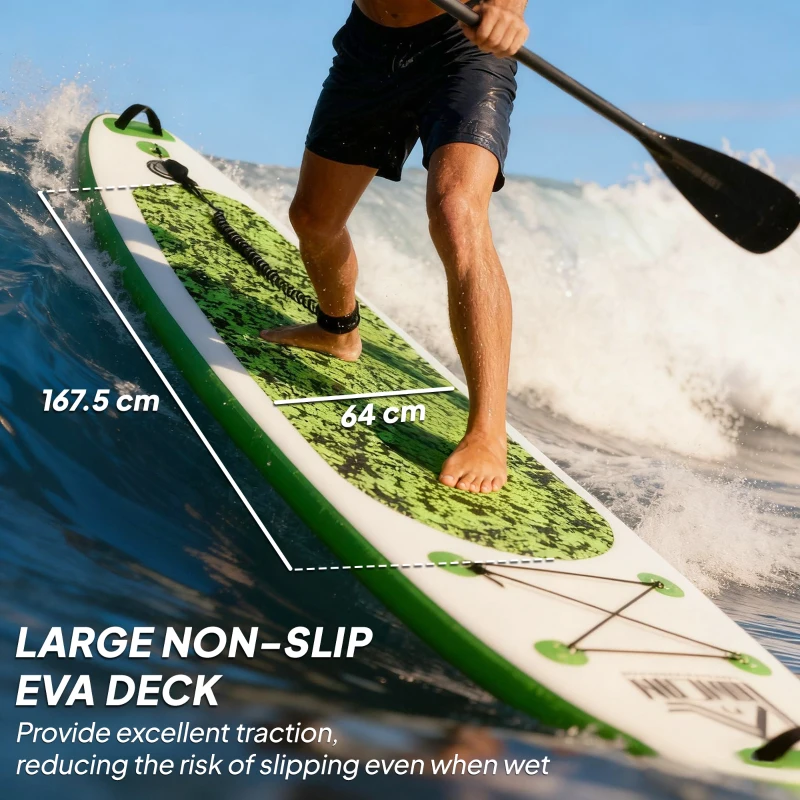 HOMCOM Inflatable Stand Up Paddle Board, 10' x 30" x 4", Non-Slip SUP, with ISUP Accessories, Hand Pump, 3 Fins, Adj Paddle for Youth Adult Beginners/Experts