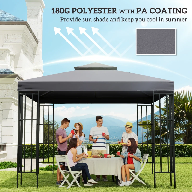 Outsunny 3(m) Gazebo Top Cover Double Tier Canopy Replacement Pavilion Roof Dark Grey(m-6)