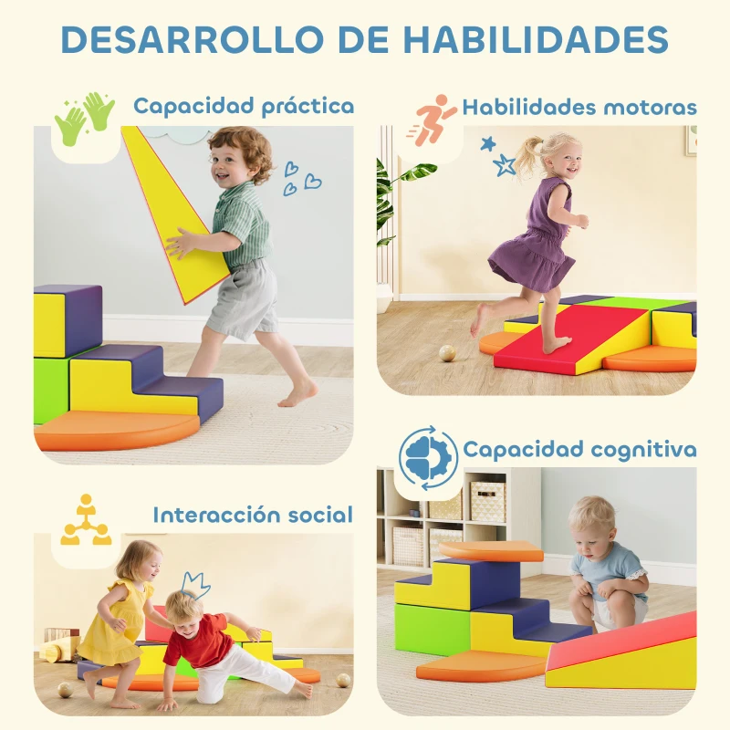 AIYAPLAY Juego de 6 Bloques de Espuma para Niños con Base Antideslizante para Escalar y Gatear Multicolor