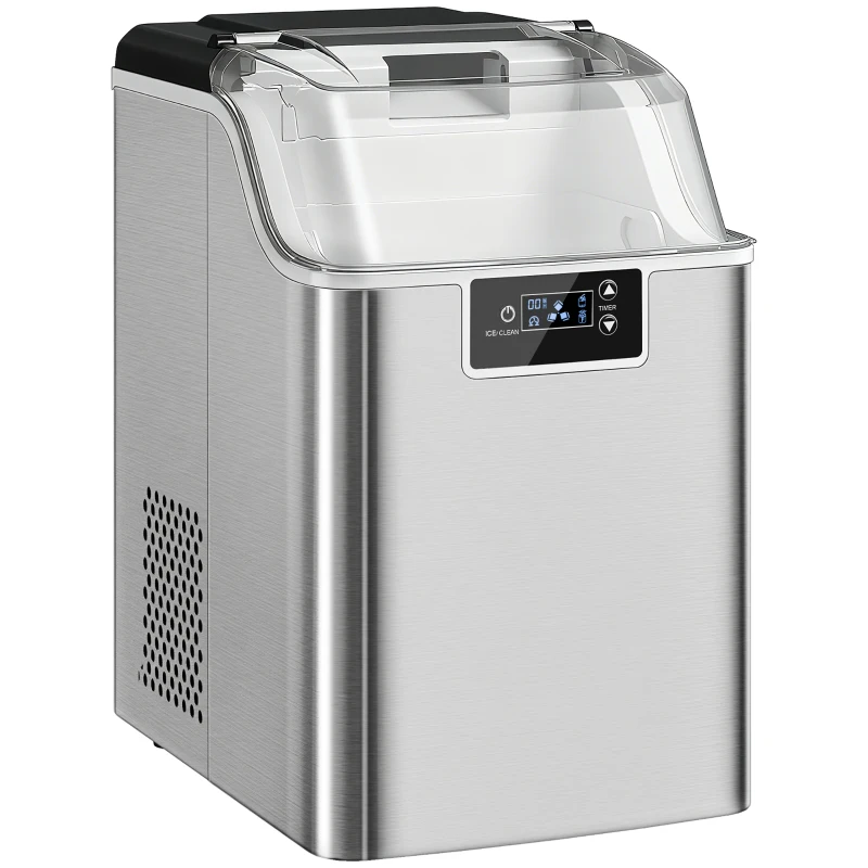 HOMCOM Eiswürfelmaschine, Eiswürfelspender, Ice-Maker, 20 kg/24h Eiswürfelbereiter mit 2,1 L Wassertank, Silber