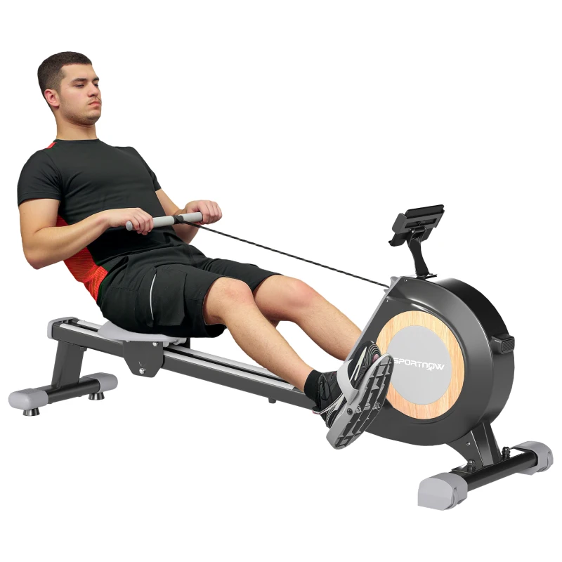 SPORTNOW Rowing Machine, 16-Level Magnetic Rower Machine with LCD Monitor and Phone Holder, Black