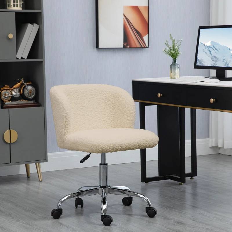 Vinsetto Chaise de bureau sans accoudoir en toison d'agneau hauteur réglable pivotant à 360 ° charge max. 120 Kg Kaki