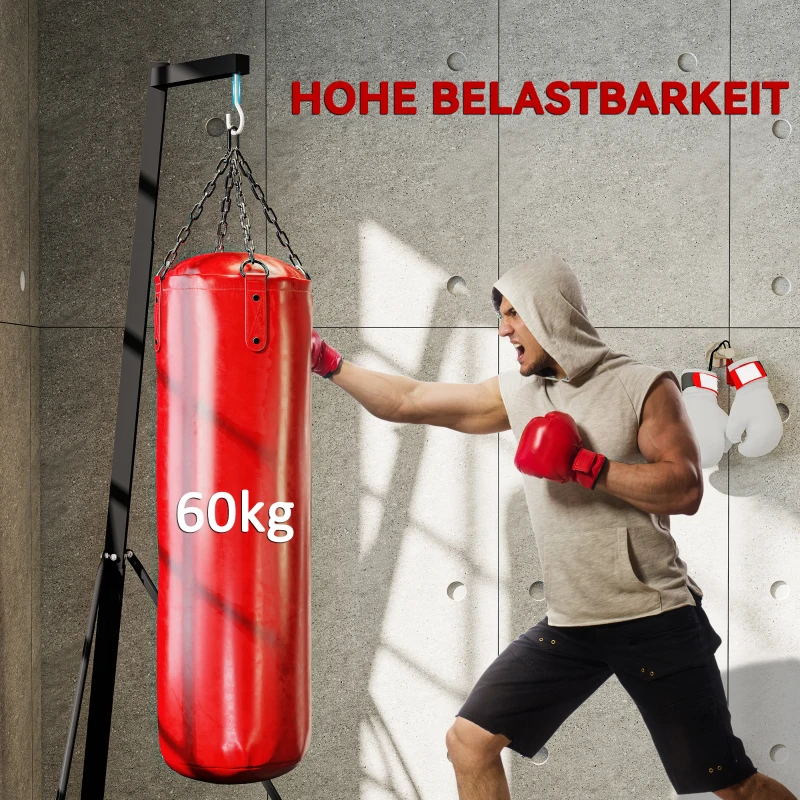 SPORTNOW Boxsackständer, Boxsackhalterung, höhenverstellbar, freistehend, klappbar, Stahl, 170 x 90 x 225 cm, schwarz