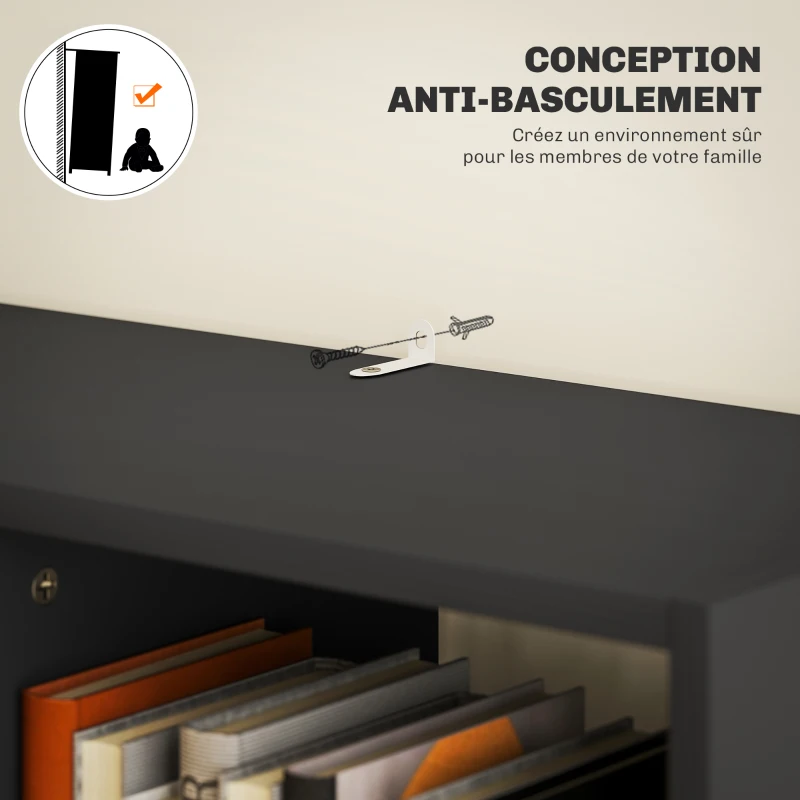 HOMCOM Bibliothèque meuble de rangement avec tiroir et étagères ouvertes, 60 x 26 x 158 cm, noir