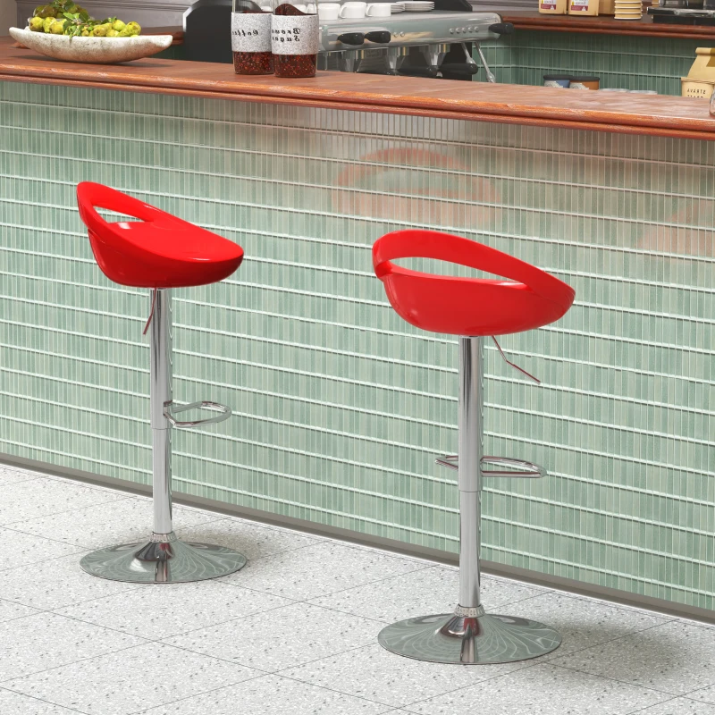 HOMCOM Lot de 2 tabourets de bar chaises de bar hauteur réglable dossier et repose-pieds pivotant à 360° 46x41x76-96cm rouge