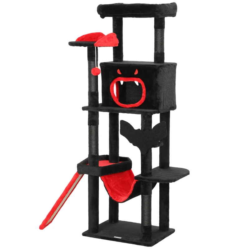 PawHut Gothic Cat Tree, 152 cm Multi-Level Cat Tower for Large Cats with Coffin Bed, Large Condo, for Halloween