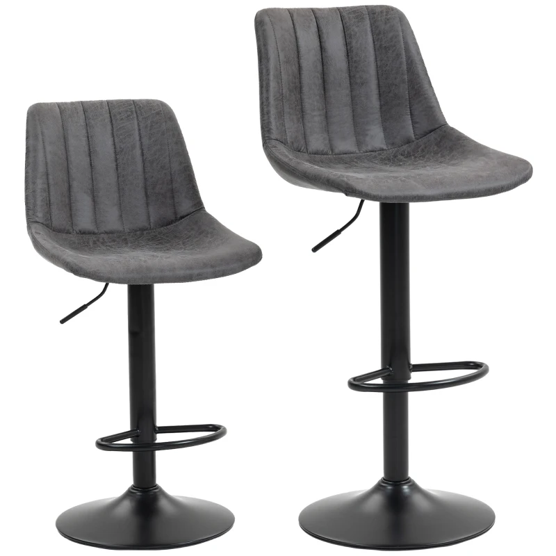 HOMCOM Set of 2 Leathaire Tub Bar Stools -  Charcoal Grey