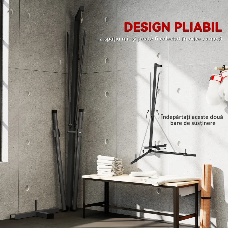 SPORTNOW Suport Reglabil pentru Sacul de Box, Autoportant cu Bază Triunghiulară, 170x90x182-225 cm, Negru