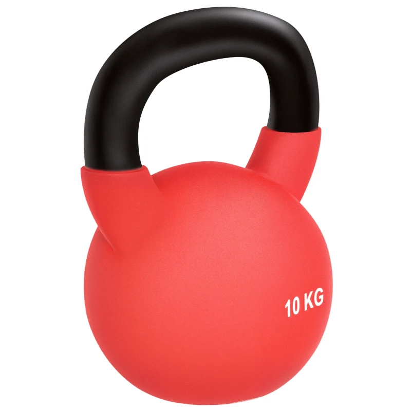 HOMCOM Kettlebell 10 kg en métal poids pour entraînements avec poignée antidérapante et fond plat 19x12x22cm rouge et noir