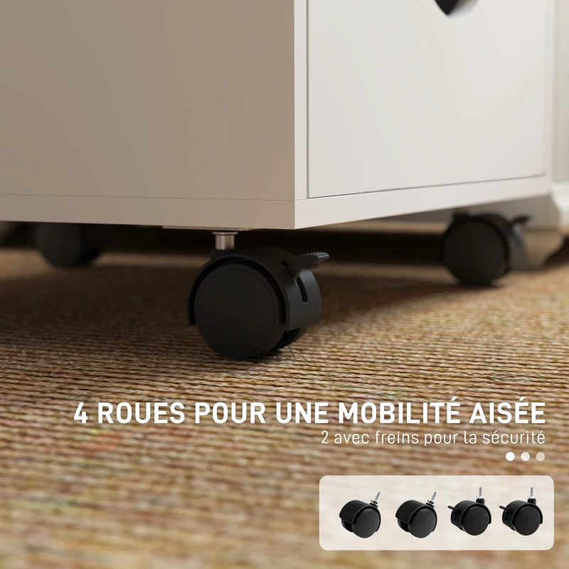 HOMCOM Caisson bureau mobile, meuble rangement sur roulettes avec 5 tiroirs, bois, 40 x 40 x 67 cm, blanc