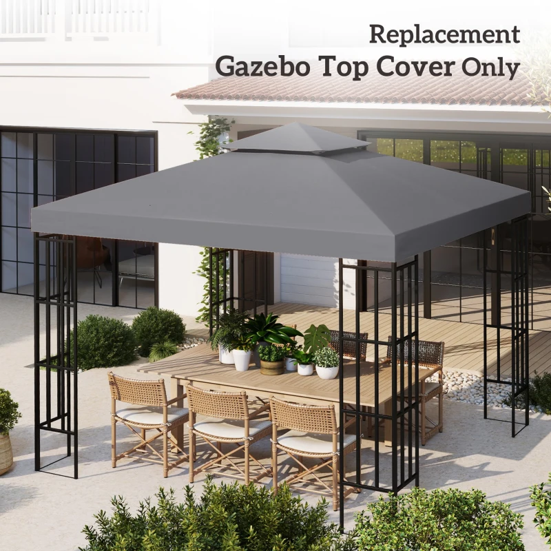 Outsunny 3(m) Gazebo Top Cover Double Tier Canopy Replacement Pavilion Roof Dark Grey(m-7)
