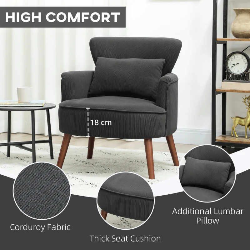 HOMCOM Corduroy Retro Accent Chair - Black