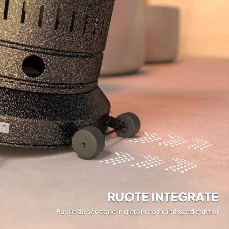 Outsunny Riscaldatore da Esterno con Spegnimento Automatico e Rotelle, 82x82x223 cm, Marrone Scuro