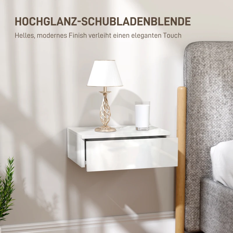HOMCOM 2-delig set nachtkastjes, wandmontage ontwerp, lade, voor slaapkamer, spaanplaat, Wit