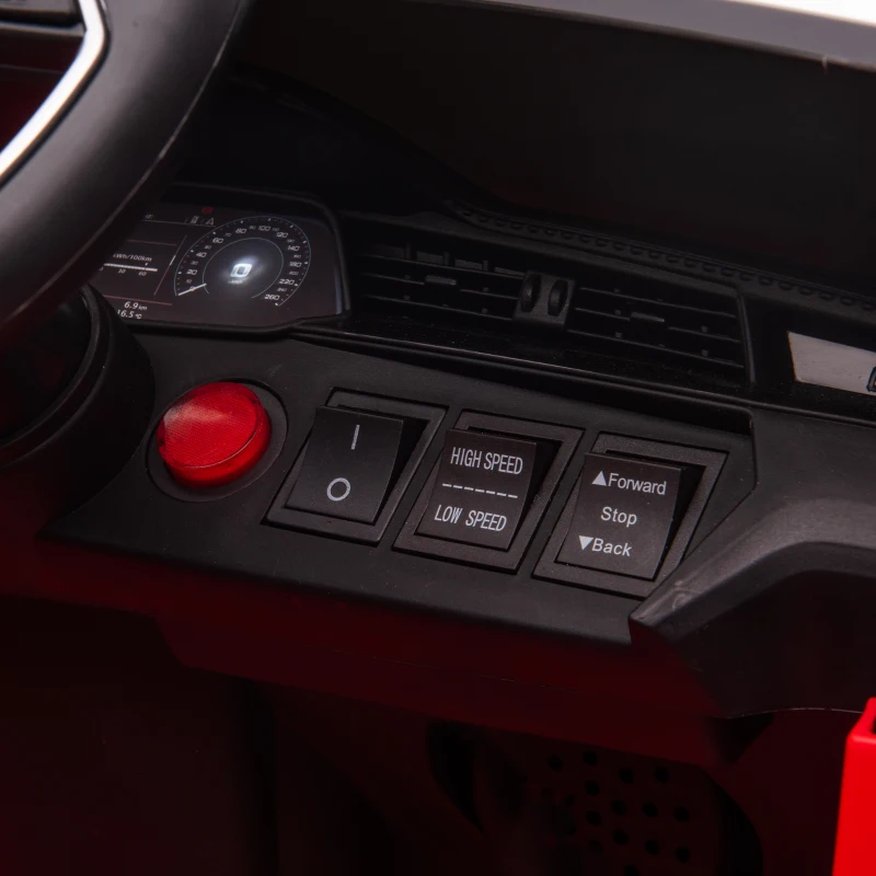 HOMCOM Elektrische elektrische kinderauto, tot 5 km/u, met veiligheidsgordel, afstandsbediening, koplampen, muziekfunctie, rood