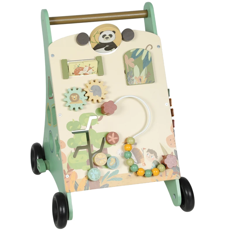 AIYAPLAY Trotteur en bois pour bébé 18+ mois, chariot de marche, contrôle de vitesse, centre d'activités, 33,5x36x46,8cm, vert