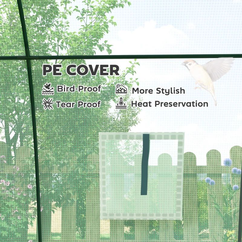 Outsunny Hoop House Greenhouse with Sandbags, Walk-In Tunnel Green House with 2 Doors and Screen Windows, 1.8 x 1.8 x 2m, Green